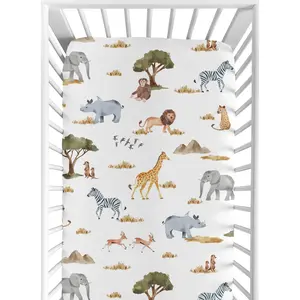 Sweet Jojo Designs Fitted Baby Crib Sheets (Jungle Safari Animals) for Boys or Girls, Infant Nursery, Toddler Room - Standard Size (Boho, Neutral, Wildlife, Animal, Elephant, Zebra, Lion, Mountains)