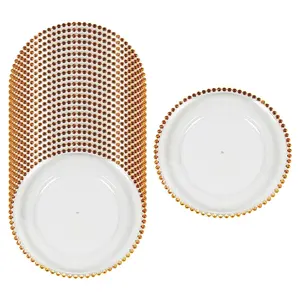Bulk 24 Pc. Clear Chargers with Gold Beaded Trim