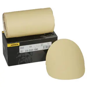 212 MAIN Mirka 23 Series Gold 6 in. PSA Linkrol Disc - 180-Grit C-Weight Backing, Lacquer, Special Stearate Clogging Prevention, Dry Sanding, Durability, Finer Grits Compatibility