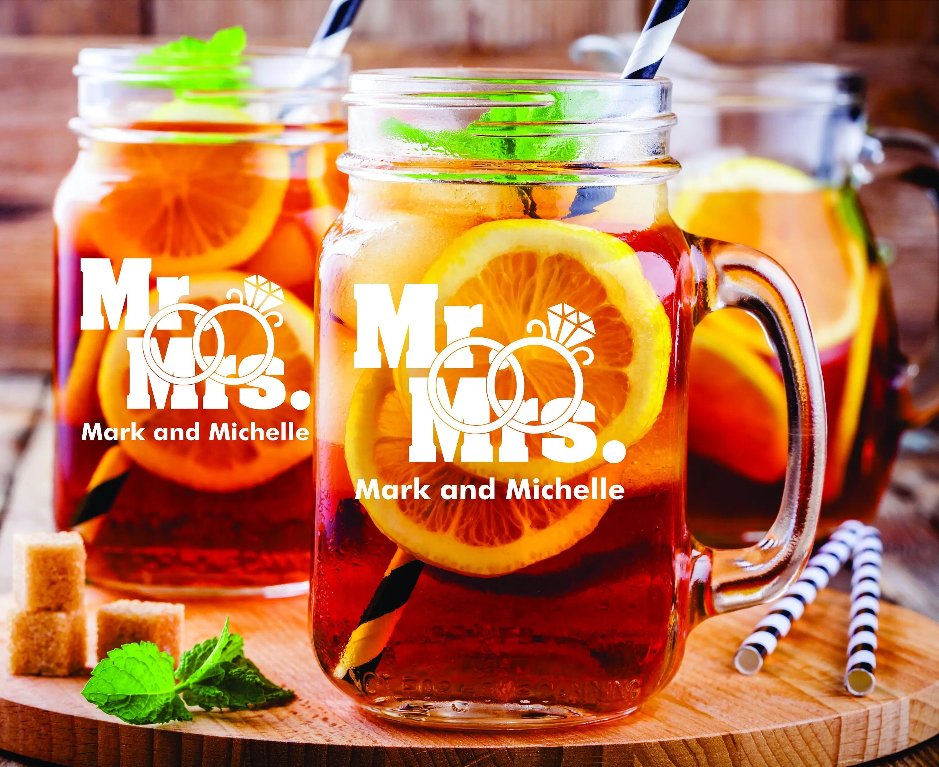 Personalized Mr and Mrs Mason Jar Glass with handle , Personalized 2 pc Set Mason Jar Drinking Glass Gift, Mason Jar gift, Custom Mason Jar