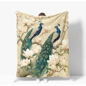Peacock Throw Blanket Soft Warm Cozy Animal Peacocks Blankets Fuzzy Plush Flannel Peacock Blanket Gifts for Couch Bed Sofa Home Decor