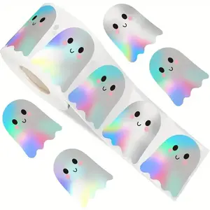 500 Halloween Boo Ghost Stickers Roll, Laser Cute Holographic Waterproof Self-Adhesive, Easily Apply, Envelopes Journals Party Supplies Decorations, Easy To Apply, Boo Ghost Designs