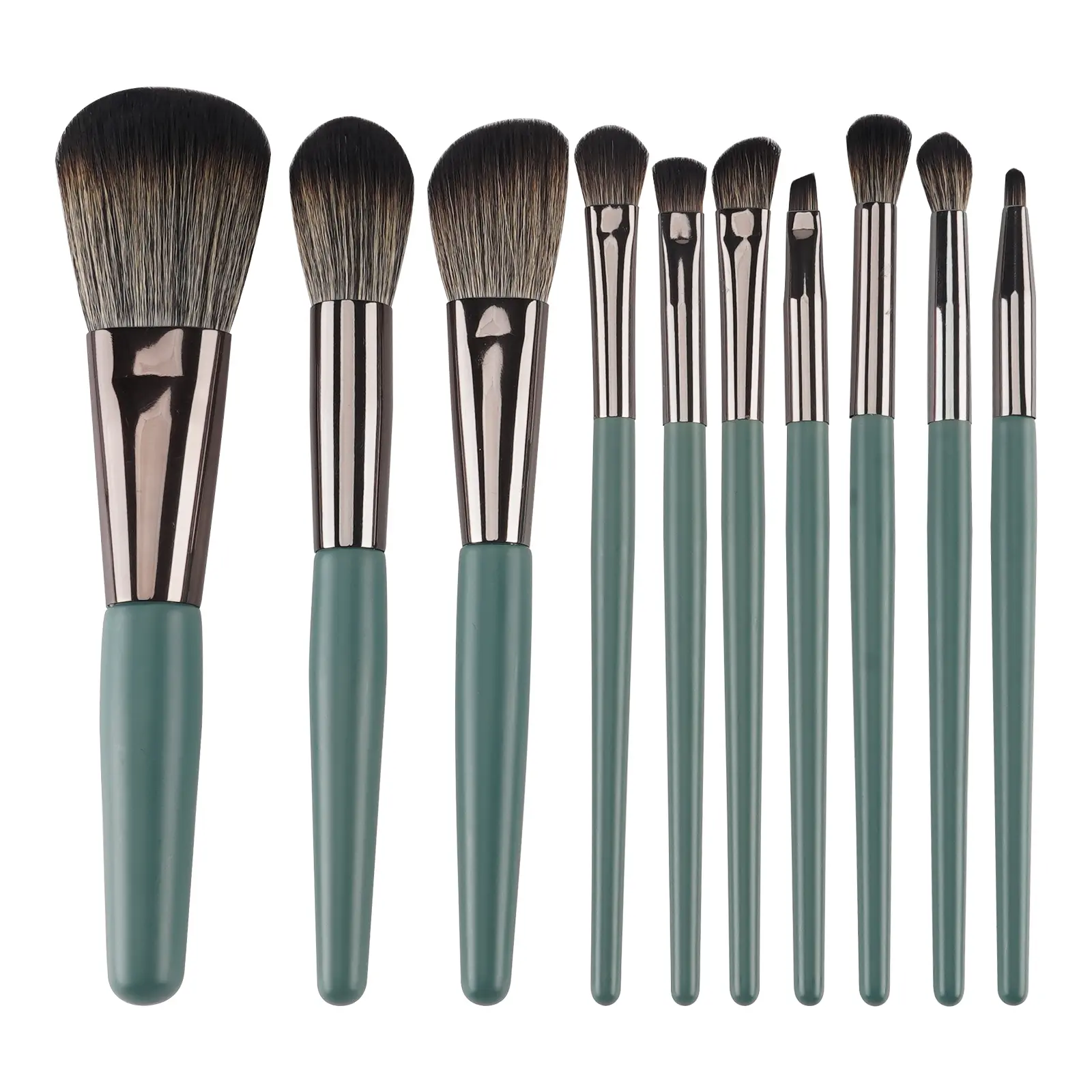 10Pcs Deep Sea Green Makeup Brush Set, Soft Dense Vegan Nylon Bristles No Shedding, Wet & Dry Dual Use Matte Handle with Travel Pouch, Face Makeup Kit for Beginners, Multi-functional Black Friday Beauty Gift for Women