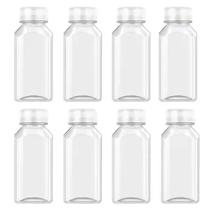 8 Pcs 8 Oz Juice Bottles Plastic Mini Fridge Bottles, Leak Proof, Beverage Containers for Juice, Smoothie, Milk, White Lid