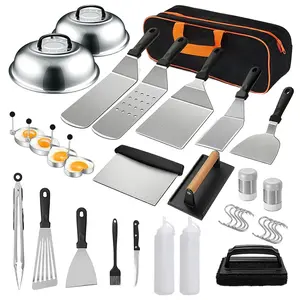 B BRAZIFY Griddle Accessories Kit, 24Pcs Grilling Accessories Set for Blackstone and Camp Chef, Flat Top Griddle Accessories Set with Scraper, Enlarged Spatulas, Basting Cover, White Elephant Gifts