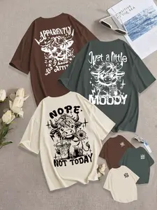 Women's Breathable Short Casual T-Shirt, Loose Fit Round Neck Design, Cute Cow Print, Daily Wear, Fashion Comfort Versatile Top, 3 Pack