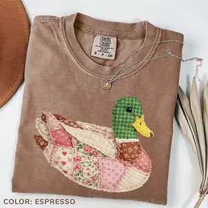 Comfort Colors Mallard Duck Printed TShirt, Patchwork Duck Graphic Tee, Cottagecore Farm Animal T-Shirt