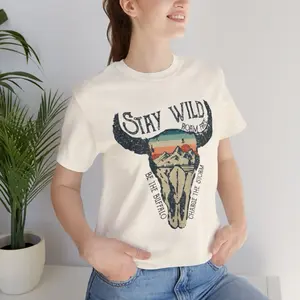 Vintage T-Shirt, Buffalo Skull Graphic Tee Shirt, Unisex Motivational Gift For Teens Casual Streetwear Top