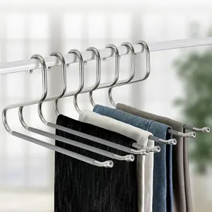 8mm Stainless Pants Hanger with V Hook and Reverse S, Non-Slip for Men Women -Heavy-Duty Trouser and Jeans Closet Organizer, Ganchos para Pantalones (10, Gray)
