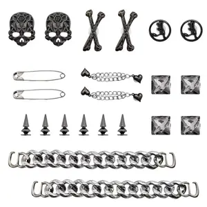 Goth Charms Shoe Chains Shoe Charms, Cool Punk Metal Rivet Cone Spike Charms Chain Metal Style Chain DIY Shoes, Bling Charms Accessories Clog Sandals Chains for Shoe Decoration