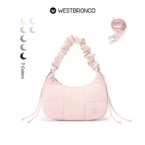 WESTBRONCO Drawstring Shoulder Purse 2026 Spring Trendy Chic Purse Scrunchie Design Strap Small Puffy Crescent Fashion Crossbody Bag with Adjustable Strap for Women Purse Gift for Her TikTokShopStockUp