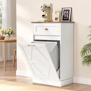 Lacoo 10 Gallon Tilt-Out Trash Cabinet with Drawer and Bamboo Cutting Board, Kitchen Garbage & Recycling Storage Cabinet, White