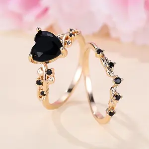 Women's Ring Set with Artificial Zircon Heart Rose Flower, Elegant Engagement Ring Jewelry Gift for Daily Wear Promise Ring