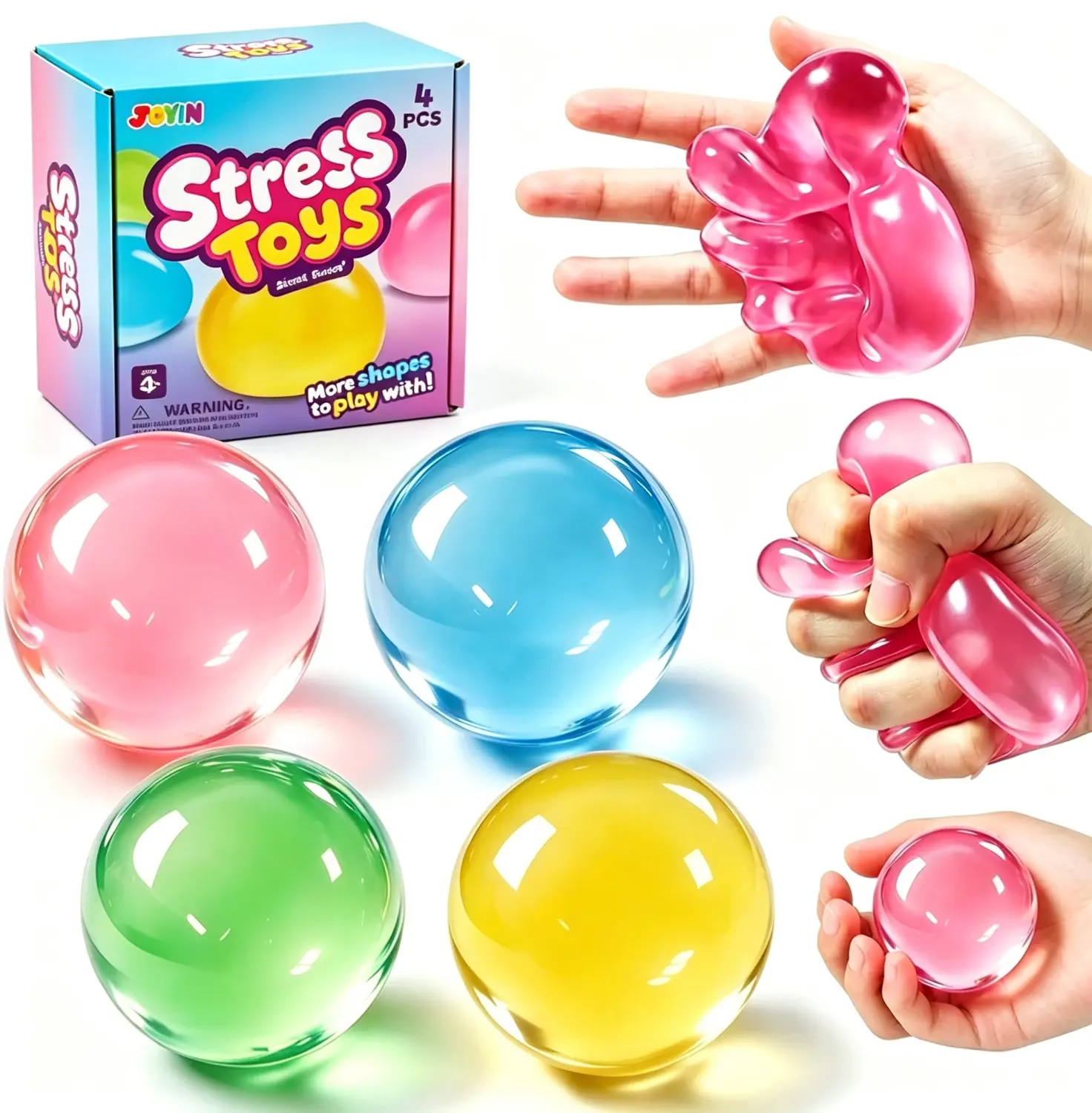 JOYIN 4PCS Coconut Oil Squishies Slow Rise Stress Relief Toys Set, Fidget Sensory Squishy Balls for 10-12 Years Olds & Adults, Soft Squeeze Decompression Dough, Office Desk Gift, Party Favors