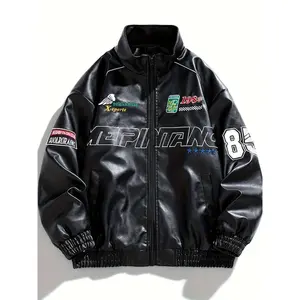 Men's Retro PU Leather Long-Sleeve Zipper Bomber Jacket - Punk Look, Stand Collar, Loose Chic Outerwear for Fall Winter Bikers, Menswear Tops Coats