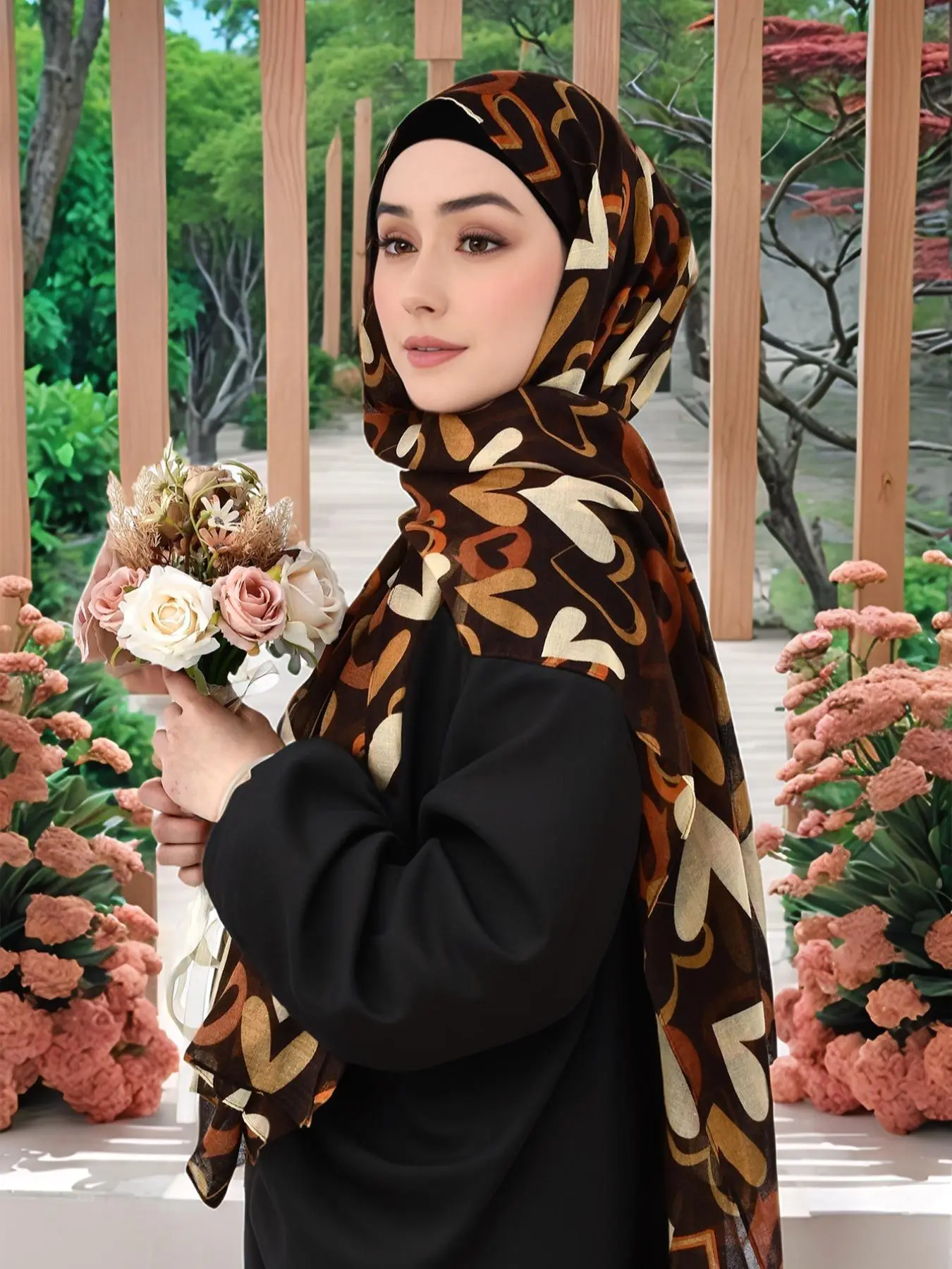 Women's Heart Print Khimar, Modest Casual Soft Comfortable Breathable Hijab for Daily Wear, Fashionable Muslim Clothing for All Seasons