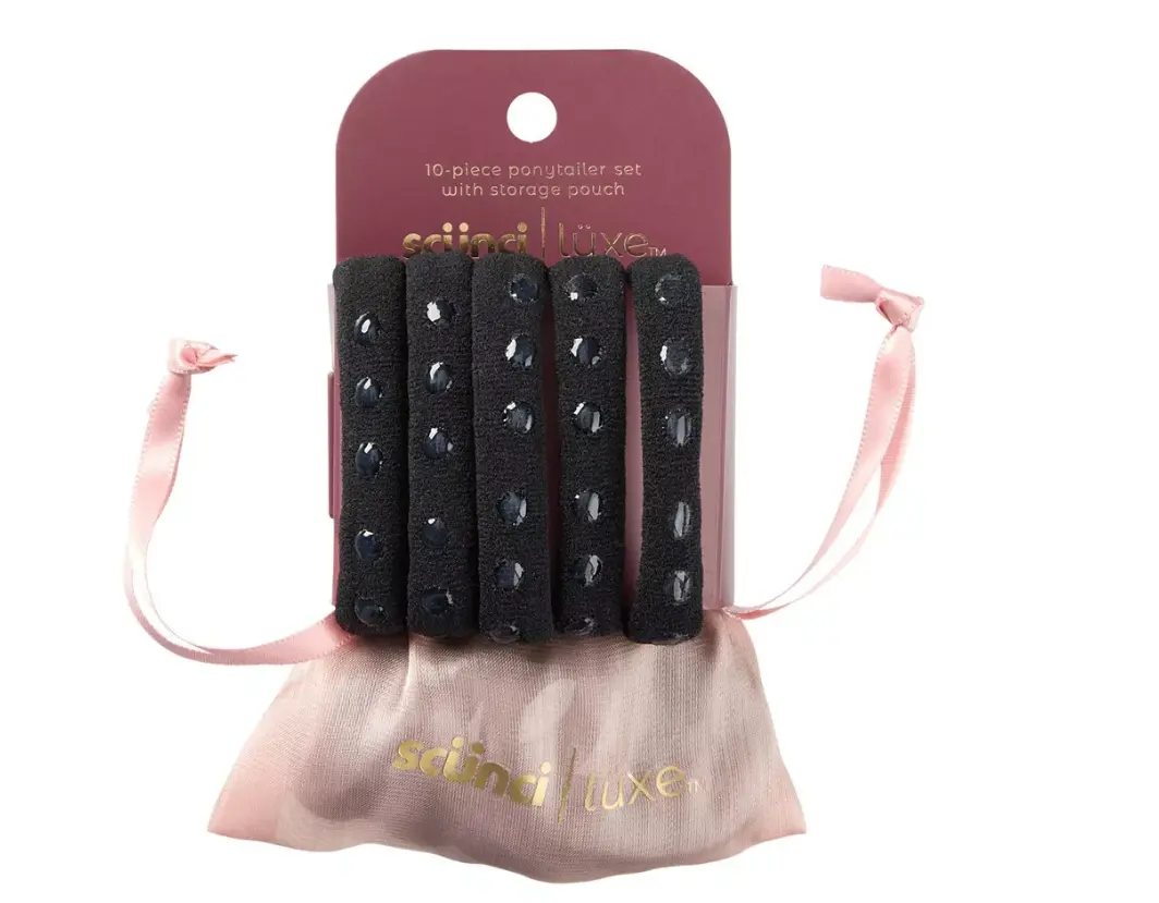 10pcs No-Slip Grip Elastic Ponytailers with Storage Bag, Spandex Active Hair Ties for All Hair Types