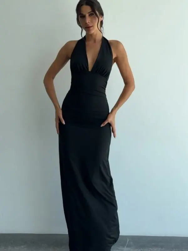 h&m black short dress Black Maxi Dress with Halter Neck