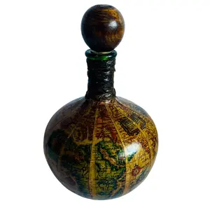 Vintage Italy Faux Leather Wrapped Covered World Map Wine Bottle