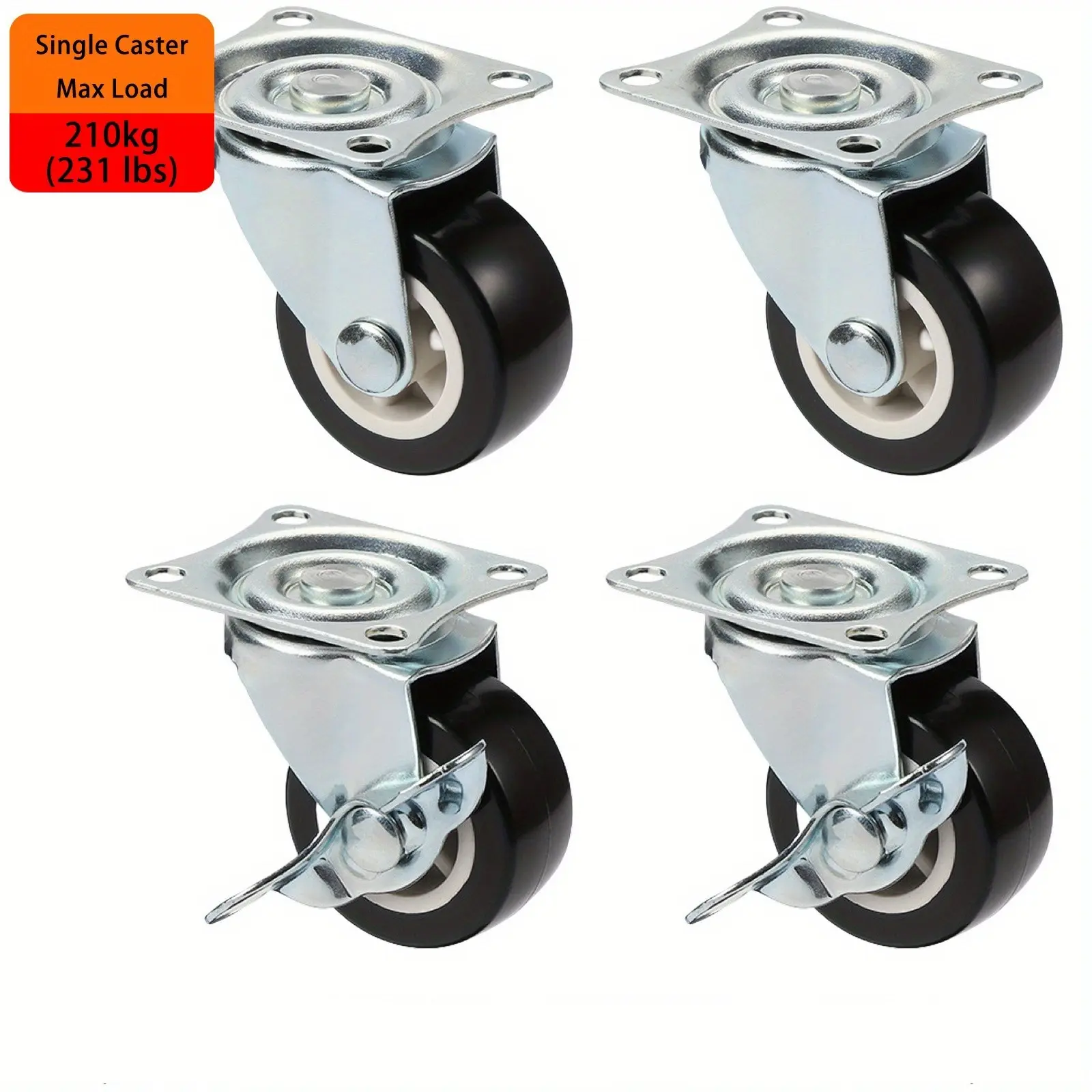4pcs 2-Inch PVC Furniture Casters, Durable Silent Universal Caster Wheels, 360-Degree Swivel Casters for Furniture, Heavy Duty Casters