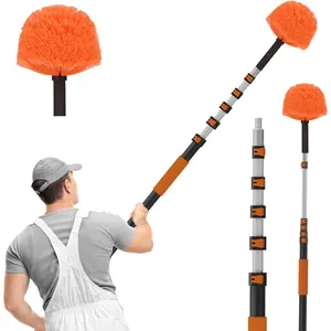 30FT Reach Cobweb Duster with Extension Pole, High Ceiling Long Duster with 5-24FT Telescoping Pole, Spider Web Brush for Indoor Outdoor Use
