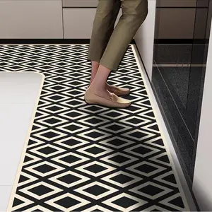 Modern Geometric Diamond L-Shaped Kitchen Mat, Non-Slip Water-Absorbent Floor Mat, Oil-Proof Stain-Resistant, Easy to Clean