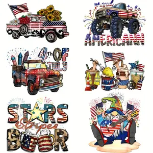 6-Pack Flag Day Independence Day DIY Theme Iron-On Applique Patches for Custom DIY Clothing, T-Shirts, Masks, Jeans, Backpacks, Hats, Pillows - Easy Heat Transfer Appliques