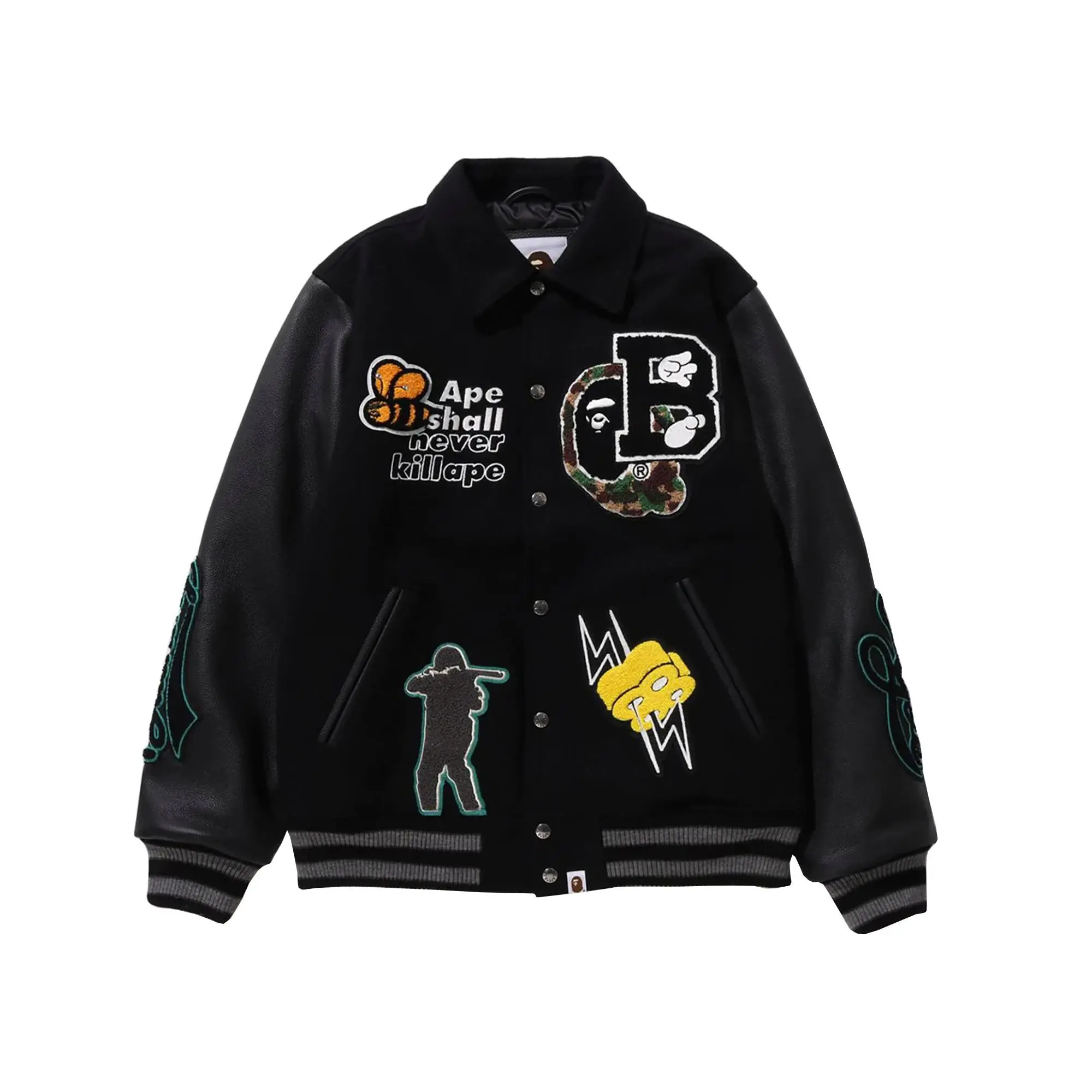 A Bathing Ape Bape Varsity Jacket in Black - 001HJK301002M