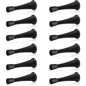 12 Pack Door Stopper with Bumper 3-1/8" Wall Door Stop Low Mounted Door Bumper for Home (Black)