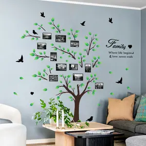 4Pcs 30x90cm 2D Hand Drawn Plant Big Tree with Photo Frame Free Combination Matte Wall Sticker for Home Background Decoration