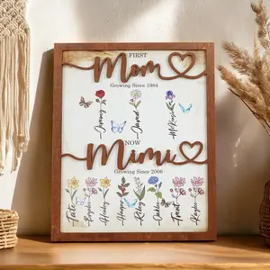 Personalized Birth Flower Grandma Sign, First Mom Now Grandma, With Kids Names, Garden Gift, Custom Mother's Day Gift For Mom, Great Grandma