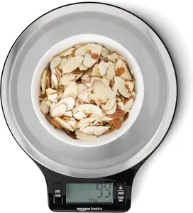 Digital Kitchen Scale with LCD Display, Tare Function, Multiple Units, Weighs up to 11 Pounds, Batteries Included, Black and Stainless Steel