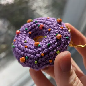 Hand Crafted Crochet Pumpkin Spice Donut keychain/ Doughnut keyring