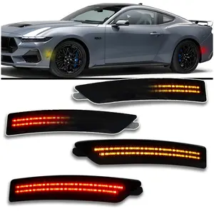 Smoked LED Side Marker Light Kit for 2024-2025 Ford Mustang - Dynamic Sequential Turn Signals Amber Front & Red Rear | 4-Piece Direct Fit Replacement