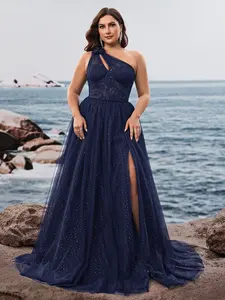 Elegant Maxi Dress with Floral Patchwork, Sexy One-Shoulder Formal Ball Gown, Fitted Cap Sleeve, High Waist, All Seasons Wear