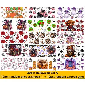 UV DTF Wraps 20pcs Halloween Set A & Halloween Set B for 16OZ Glass Cup Stickers Decoration DIY Craft