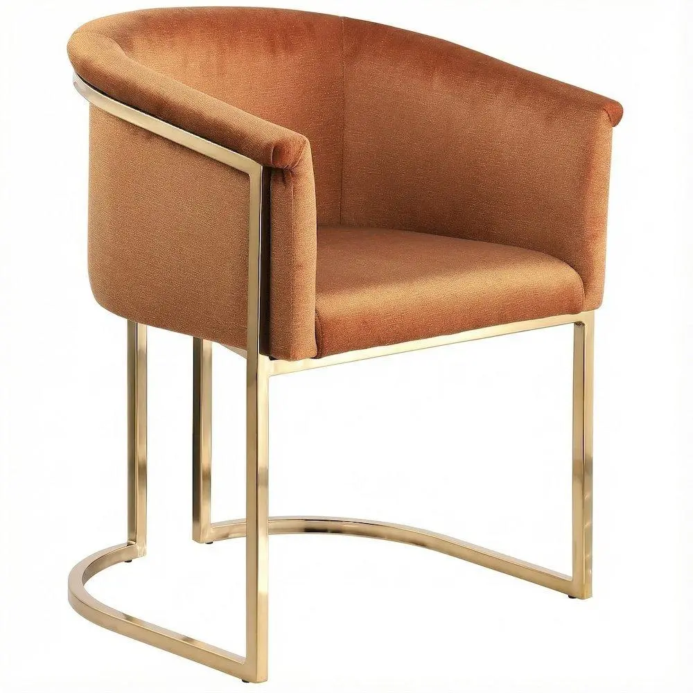 Brushed Brass Dining Chair with Cognac Velvet Upholstery, Contemporary Design, Sturdy Frame, 19" Seat Height for Contemporary Home Decor, Seat Height 19"