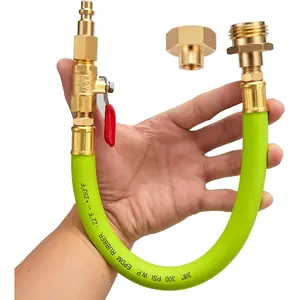 Lead -Free Brass 16.9" Winterize Sprinkler System RV Motorhome Boat Camper and Travel Trailer: Air Comp Quick-Connect Plug To 3/4" Garden Hose Faucet Blow Out Adapter Fitting with Valve