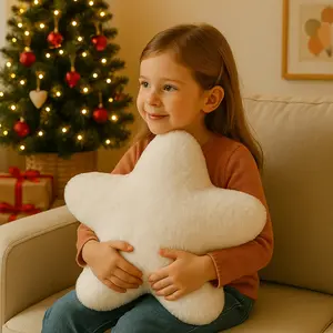 Star Pillow, Decorative Throw Pillows for Bed Couch, 15" Star Shaped Pillow Plush Floor Cushions Room Decor Pillow with Soft Faux Rabbit Fur for Sofa Bedroom Living Room, Christmas Gift for Love Ones, Home Decorative Cushion