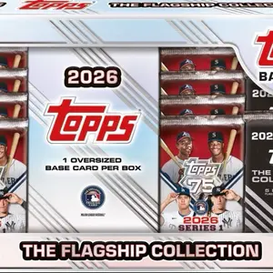 Topps 2026 The Flagship Collection MLB Baseball Trading Cards. - **one pack** this boxes have signitures,numbered, and patches. With a a lot of other goodies. Also will put a Topps flagship collection pack randomly. It comes with 3 in a box