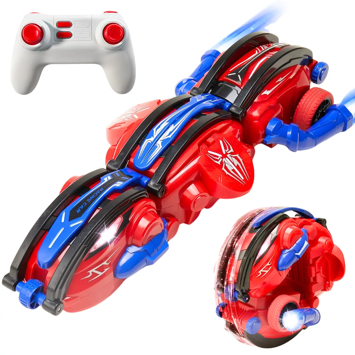 Electric Remote Control Rolling Car with LED Lights, 360° Rolling RC Car Rotating RC Stunt Car for Kids & adults indoor Outdoor