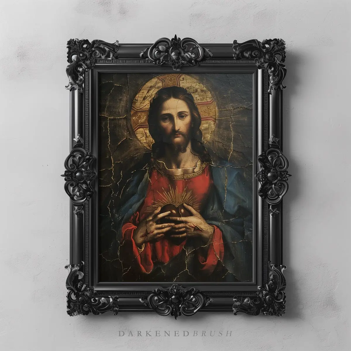 Sacred Heart of Jesus Vintage Art Painting, Christian Art Printable Catholic Wall Art Decor,  Renaissance Faith Art Unframed