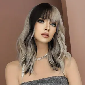 Luxurious Synthetic Silver Ash Wavy Hair Wig with Bangs - Soft, Natural, Body Curly Bob Style for Women Perfect Daily Wear, Party, Music Festival, and Special Occasions