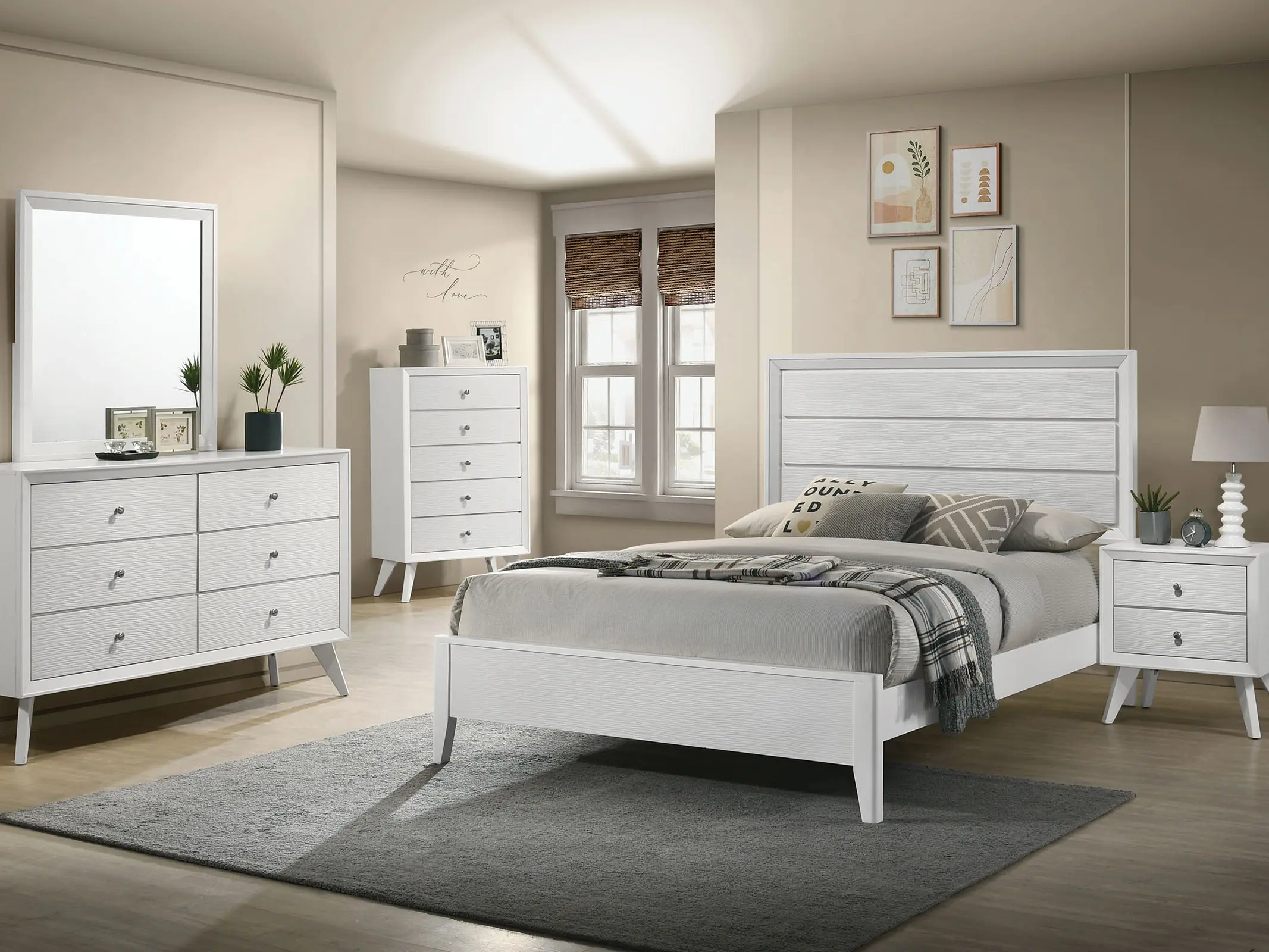 Dortmund Contemporary 4-Piece Bedroom Set White Finish with Mid-Century Design – Sleek and Minimalist Furniture