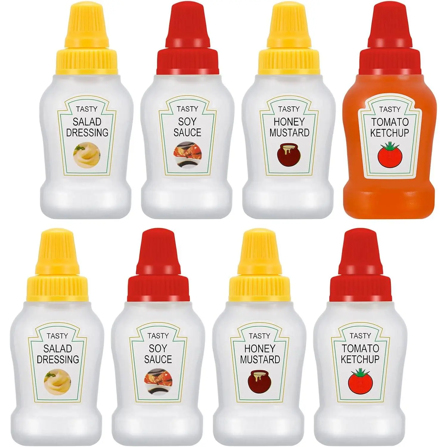 4-Pack 25ml Synthetic Plastic Leakproof Press-Type Mini Ketchup Bottles with Sturdy Screw Caps, Kitchen Seasoning Utensils for Cooking, Camping & Adults' Lunch Boxes (7.4 x 3 cm)