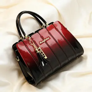 Women's Light Luxury Red and Black Gradient Synthetic PU Fashionable Handbag - Elegant Evening Bag with Sparkling Tassel Gold Embellishment, Zip Closure, Multi-Compartment Double-Sided Satchel for Workplace, Mother's Day Gift (Kelly Designer Curve),summer