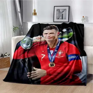 Soft Funny Throw Blanket Soccer Player Cristiano Ronaldo Blanket for Adults, Home Bedroom Cover, Outdoor Portable, Soft and Warm Flannel, CustomizableThanksgiving Father's Day Suitable for holiday gifts for family and friends A quilt suitable for summer