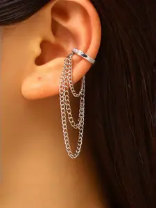 Elegant Rhinestone Dual Layer Chain Earrings, No Piercing Ear Cuff, Long Fringe Jewelry, Minimalist Chic Accessory for All Seasons