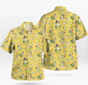 Too Hot For The Beach – Anime Yellow PsDuck Hawaiian Shirt – Funny PKM Summer Aloha Shirt