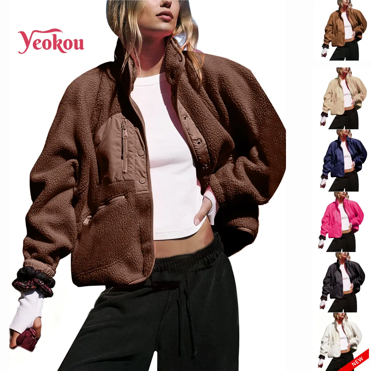 Yeokou Women's Turtleneck Fleece Jacket - Long Sleeve, High Neck, Lightweight, Snap Button Coat for Nurses, Back to School Clothes, Comfy College Wear, Trending Tops, Basic Tops